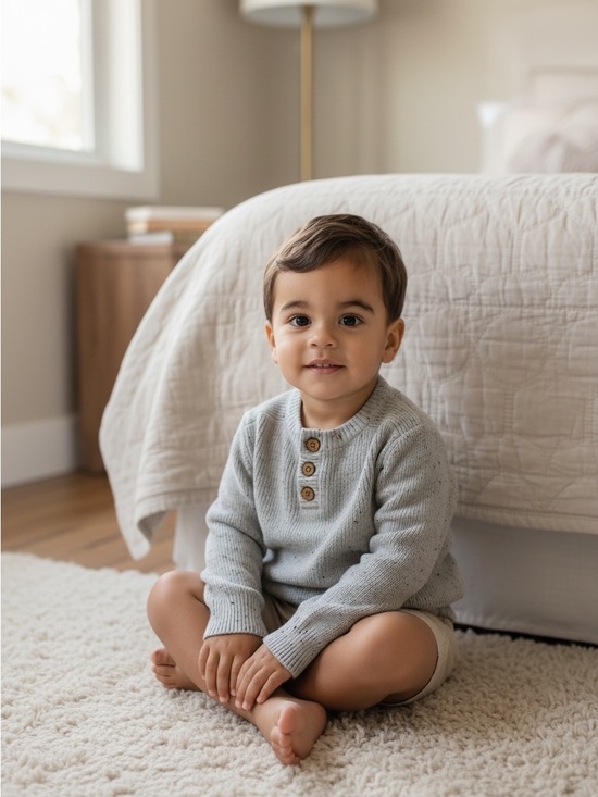 Cat & Jack Other - Cat & Jack Boys Light Gray Speckled Knit Henley Sweater Size 5T